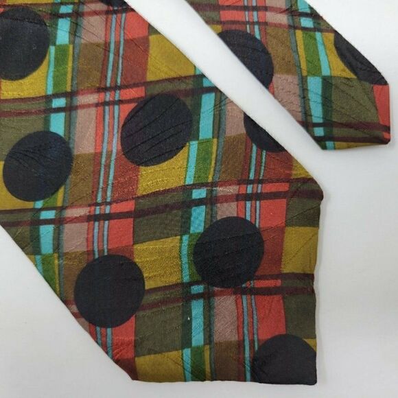 BUGATTI SILK TIE GEOMETRIC POLKA DOT 80'S POP ART 4" - Picture 1 of 3